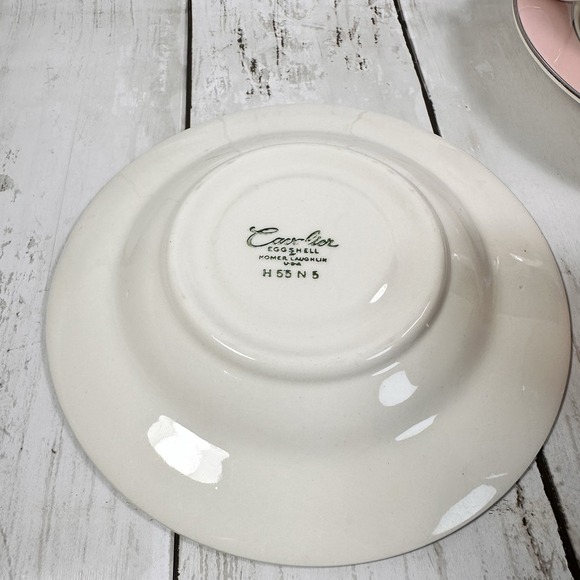 Set of 2‎ Homer Laughlin Vtg Egg Shell China Cavalier w Pink Rim Cups & Saucers - Picture 3 of 12